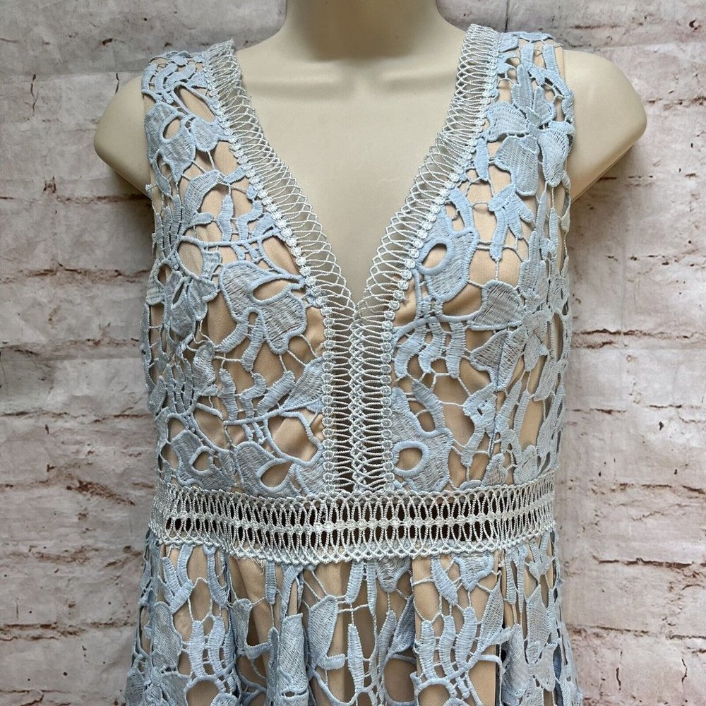 Romeo & Juliet Couture Pale Blue Crochet Midi Dress - Picture 2 of 6